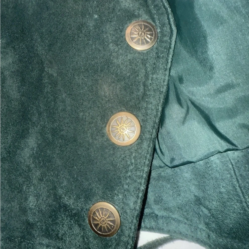 Vintage 90s Wilson Leather Womens fringe Suede Emerald Forest Green Jacket S - Picture 9 of 12